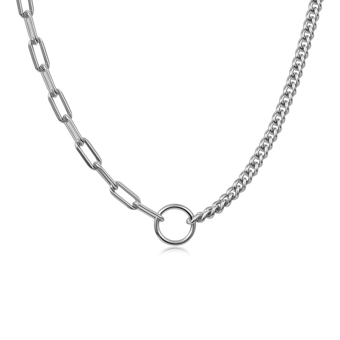 Collier Dua Choker en argent avec gros plan sur les maillons et l’anneau central. Idée cadeau femme.